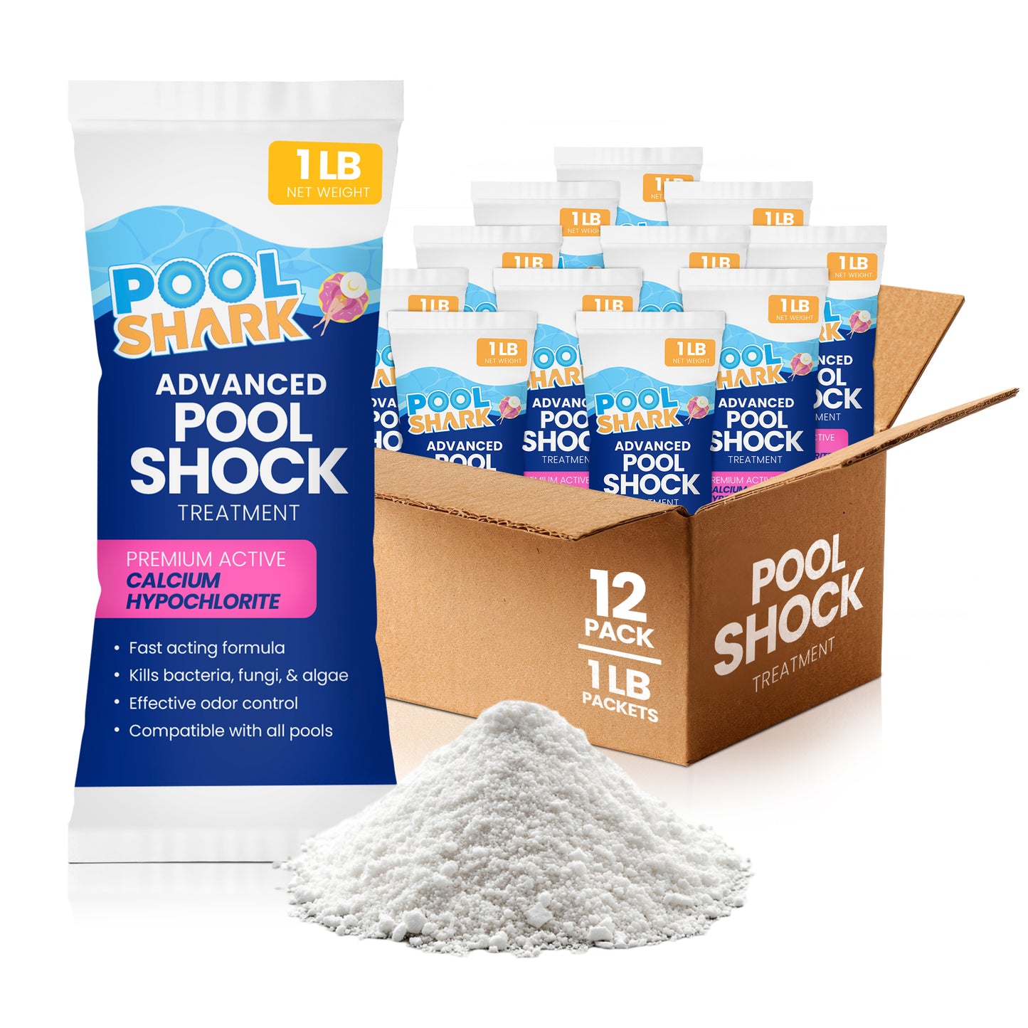 Calcium Hypochlorite Pool Shock – 12 × 1 lb Bags