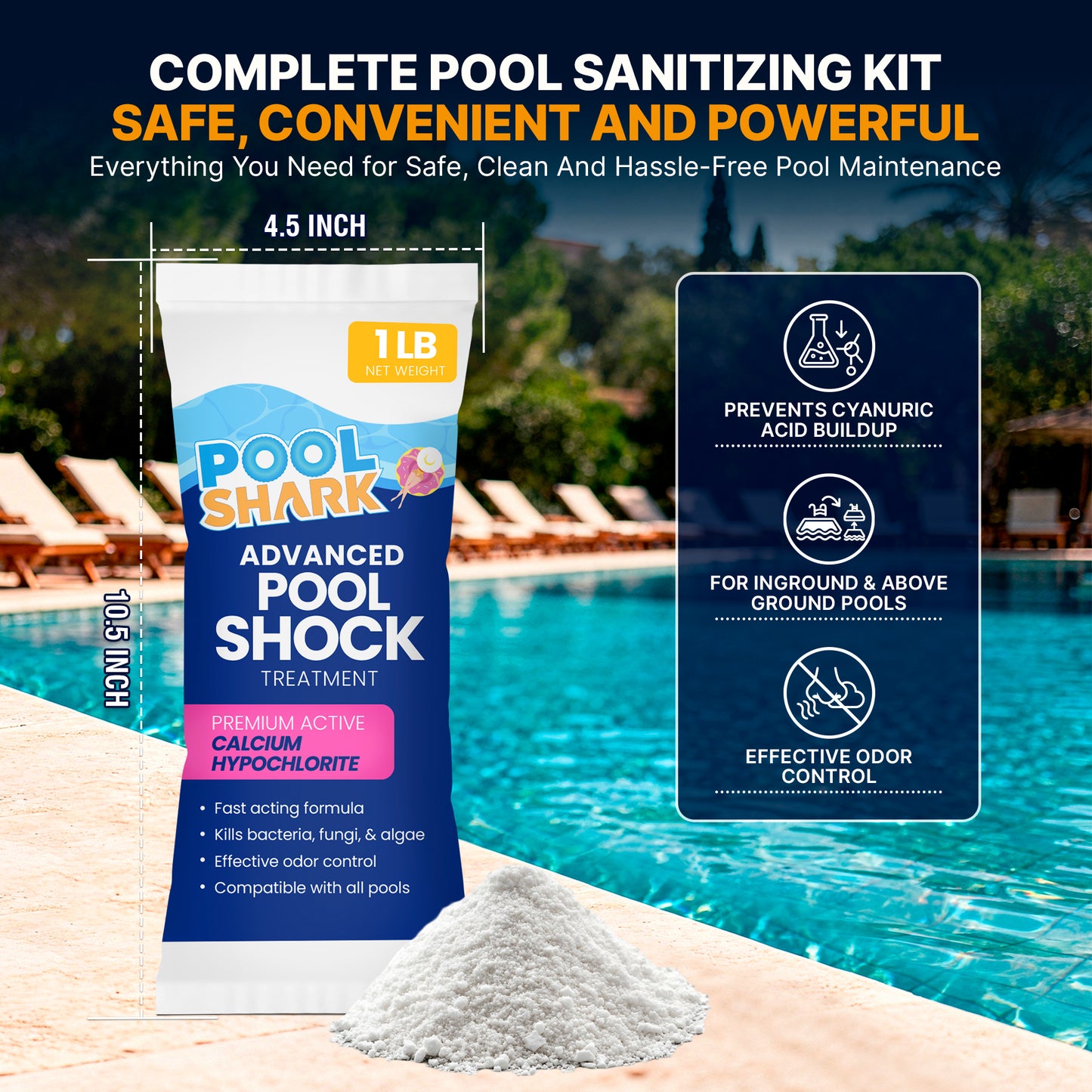 Calcium Hypochlorite Pool Shock – 12 × 1 lb Bags