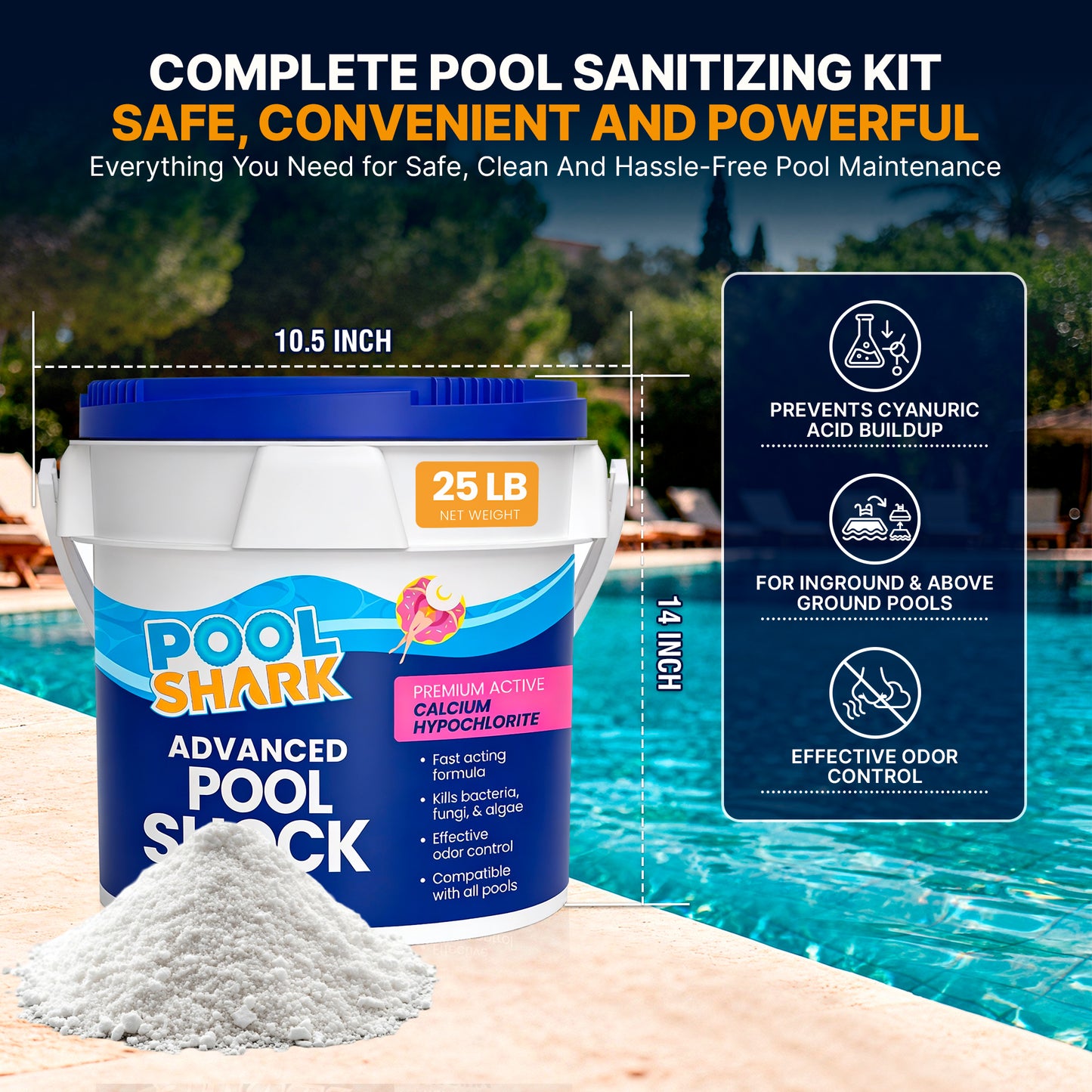 Calcium Hypochlorite Pool Shock – 25 lb Bucket