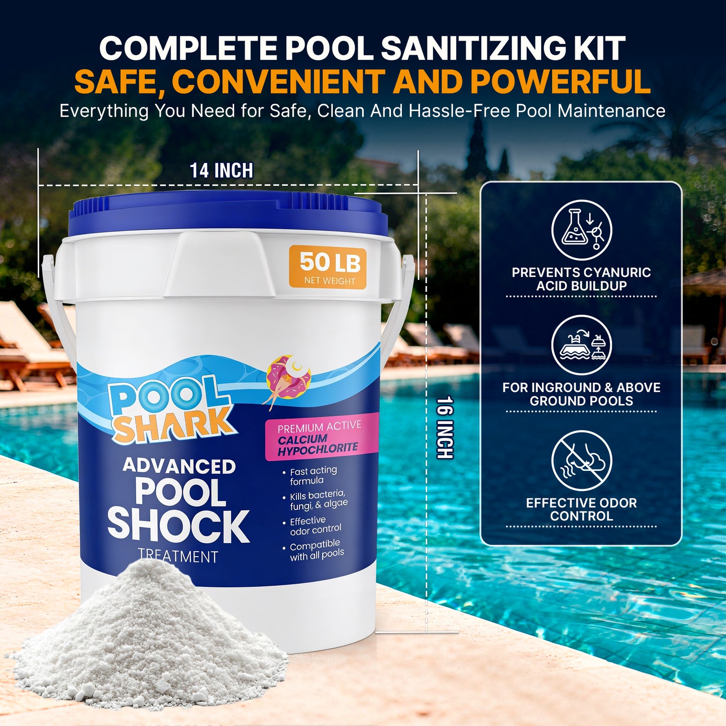 Calcium Hypochlorite Pool Shock – 50 lb Bucket